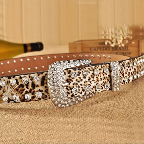 All-match Women's Rhinestone Inlaid Leopard Print Full Diamond Trousers Belts
