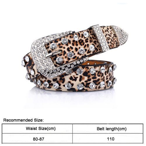 All-match Women's Rhinestone Inlaid Leopard Print Full Diamond Trousers Belts