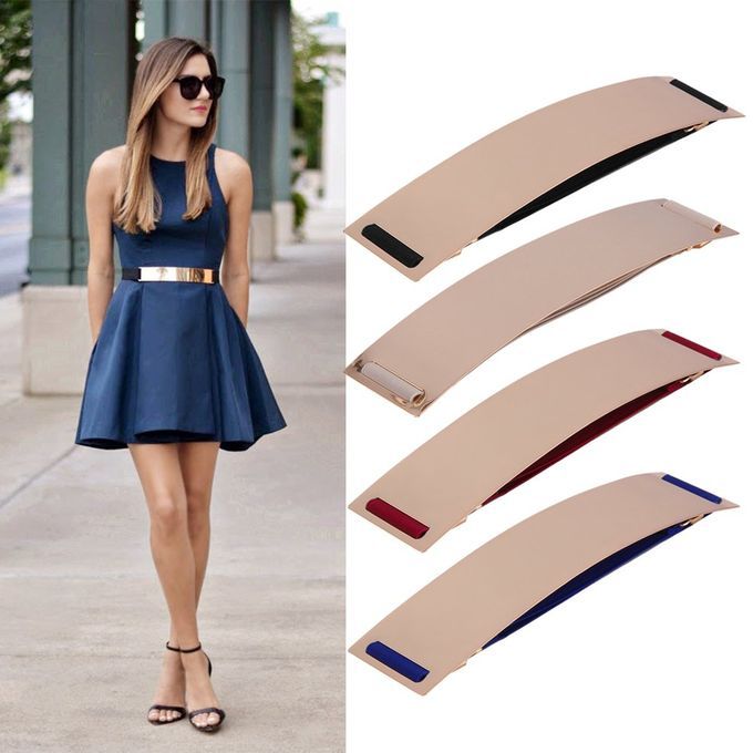 Fashion Elastic Metal Waist Belt Wide Waistband For Female Dress Accessories Black