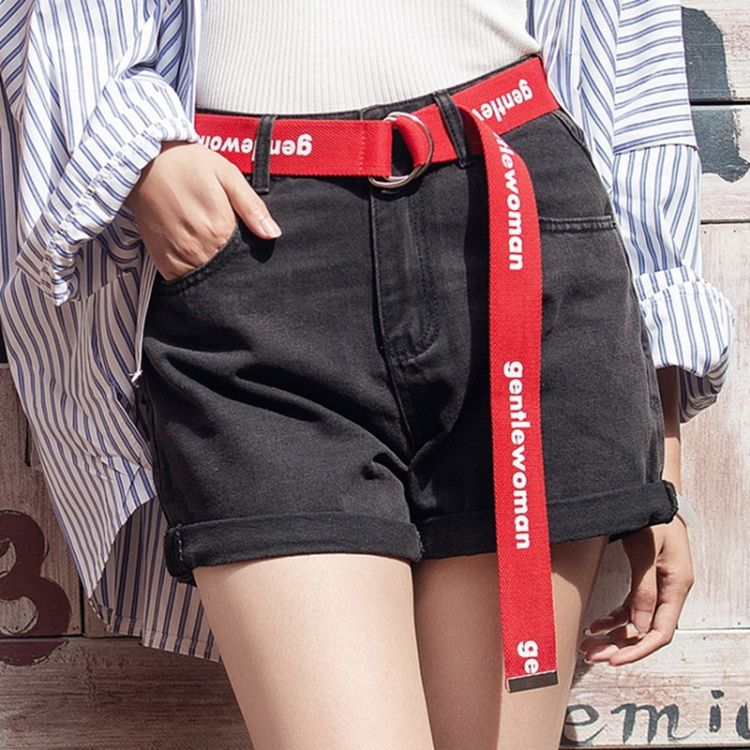 Women Wild Letter Pattern Double Loop Buckle Canvas Belt