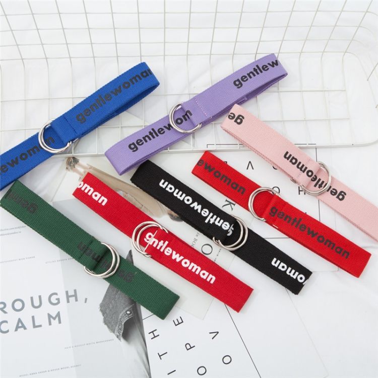 Women Wild Letter Pattern Double Loop Buckle Canvas Belt