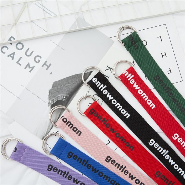 Women Wild Letter Pattern Double Loop Buckle Canvas Belt