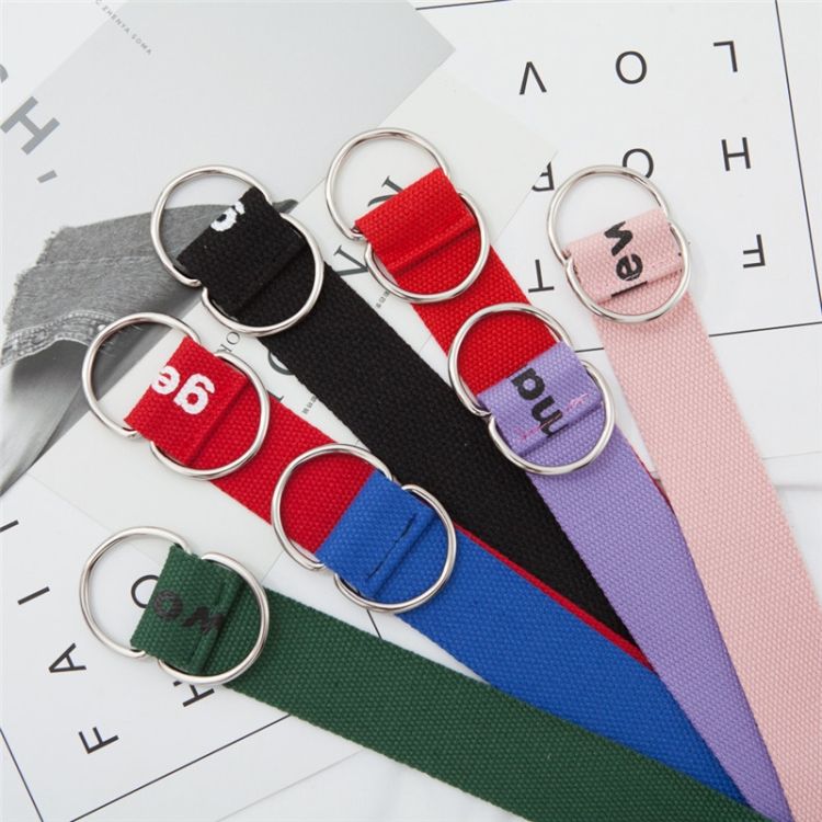 Women Wild Letter Pattern Double Loop Buckle Canvas Belt