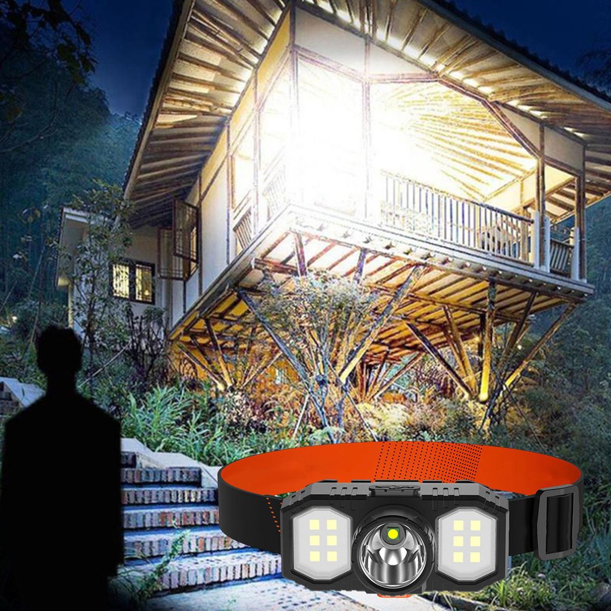LED Flashlight Head-mounted Torch Camping LED Headlight Black