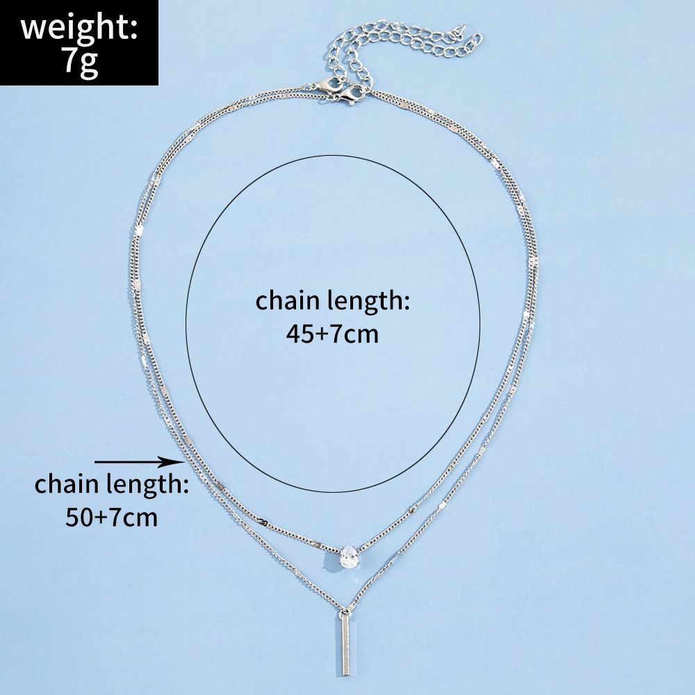Women Two Layer Diamond Pendant Chain Necklace Silver