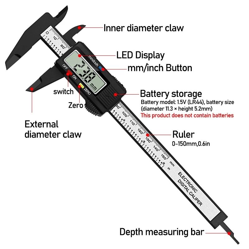 Plastic 0-100mm Electronic LCD Digital Vernier Caliper