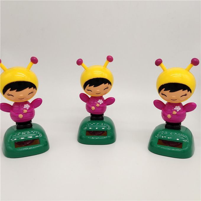 Plastic Bobblehead Figures Solar Powered Shaking Swinging Bee Girls