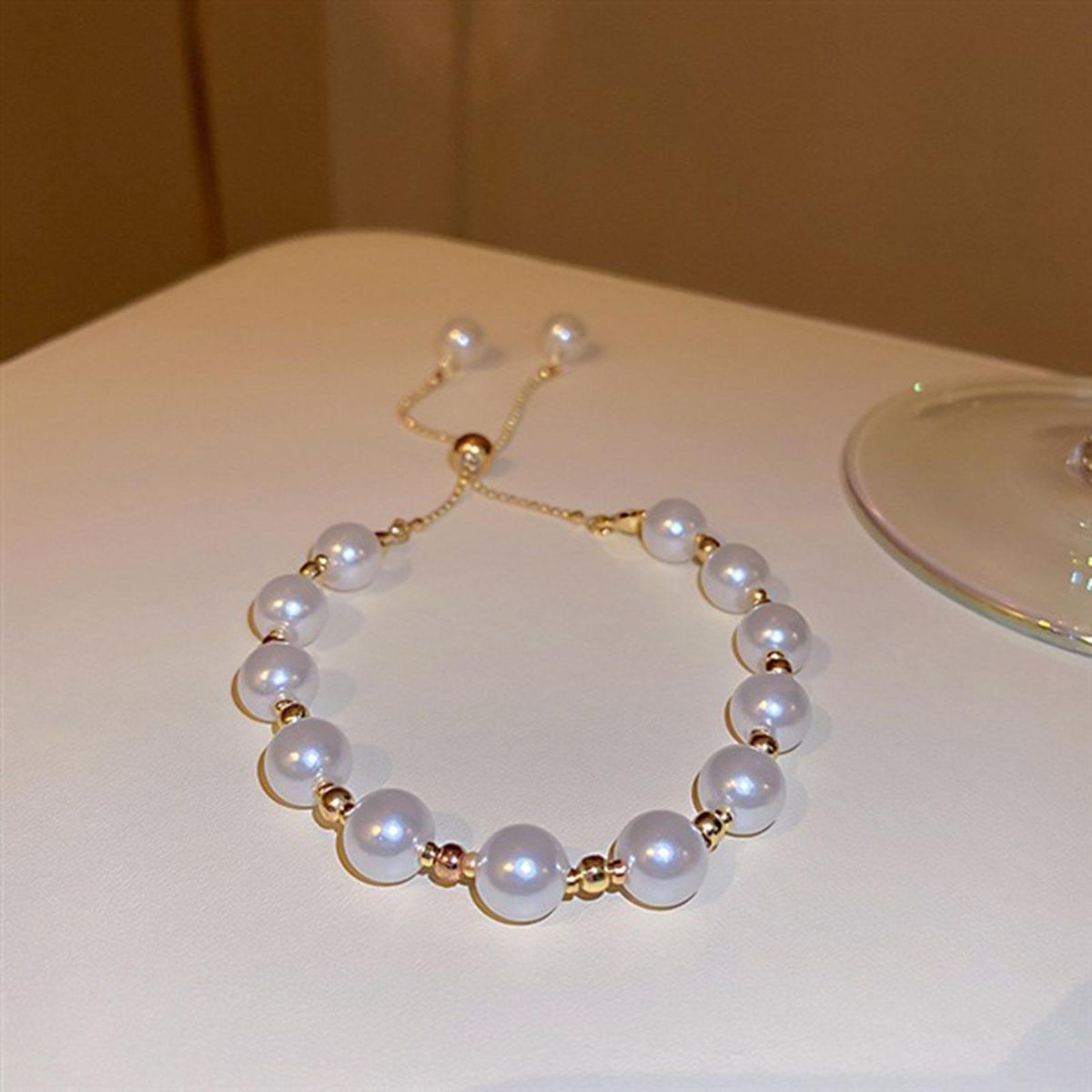 Ladies Bracelet Girl Faux Pearl Cuff Bracelet Fashion Jewelry White