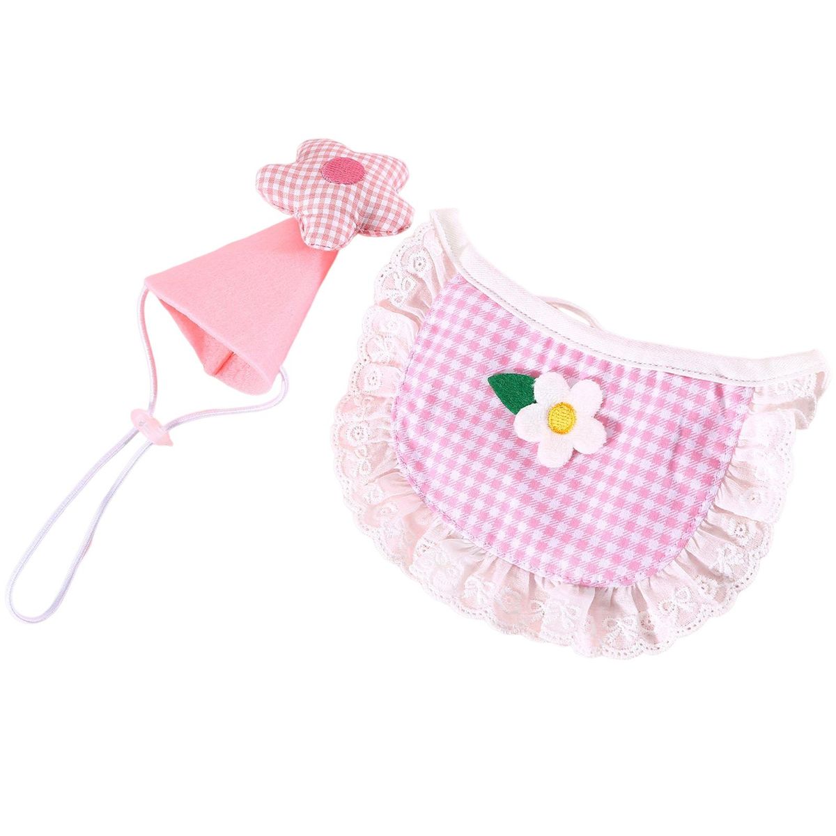2PcsSet Dogs Bib Hat Pet Puppy Bib with Dog Birthday Party Hat Accessories Pink