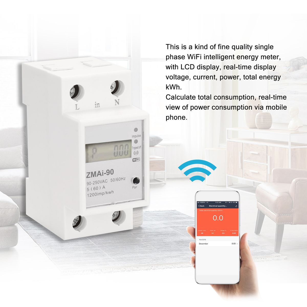 Single Phase Wifi Intelligent Energy Meter Consumption Kwh
