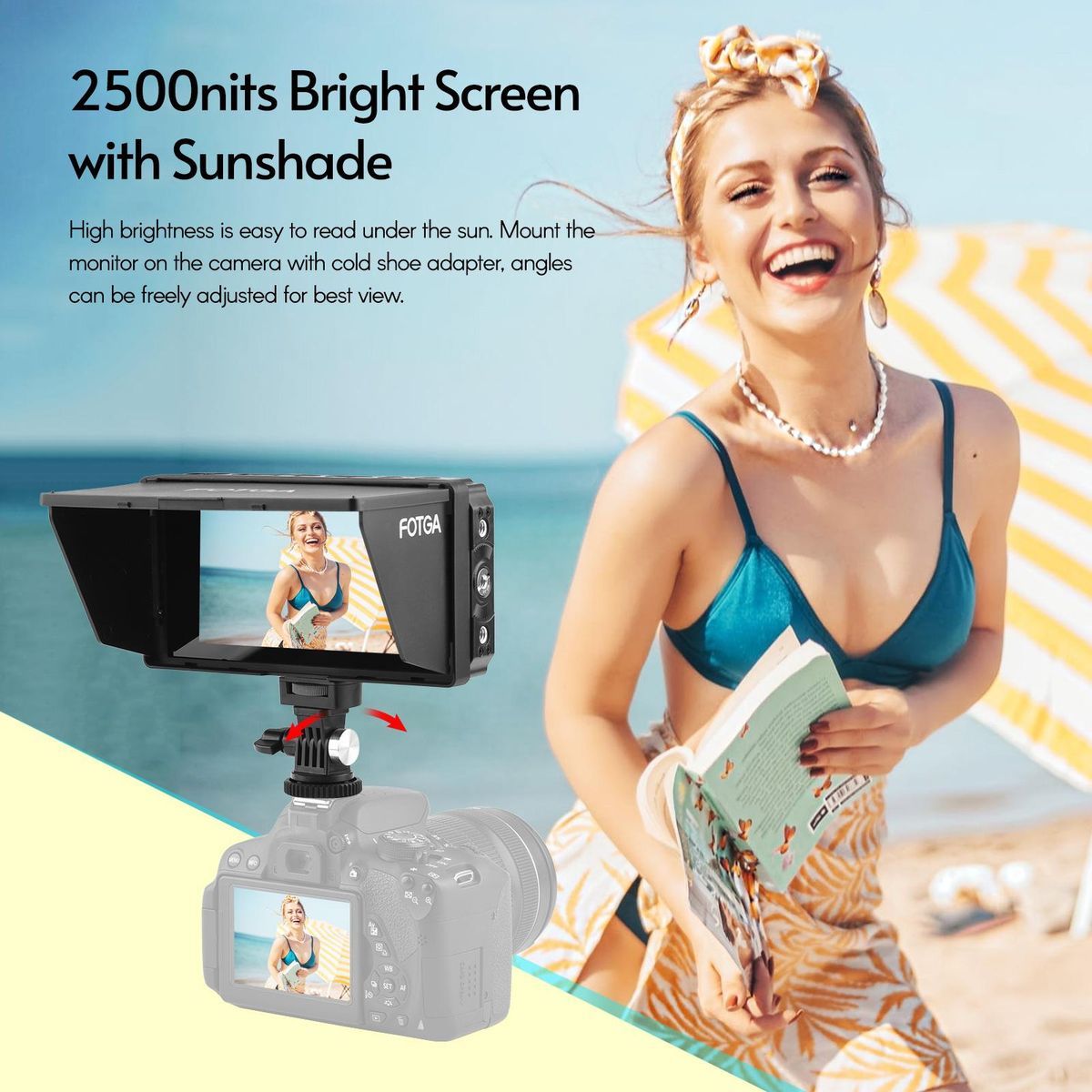 Fotga E50S 4K On-camera Field Monitor 5-inch Touch IPS Screen 2500nits with HDMI 3G-SDI 3D LUT USB Upgrade for DSLR Camera Camcorder