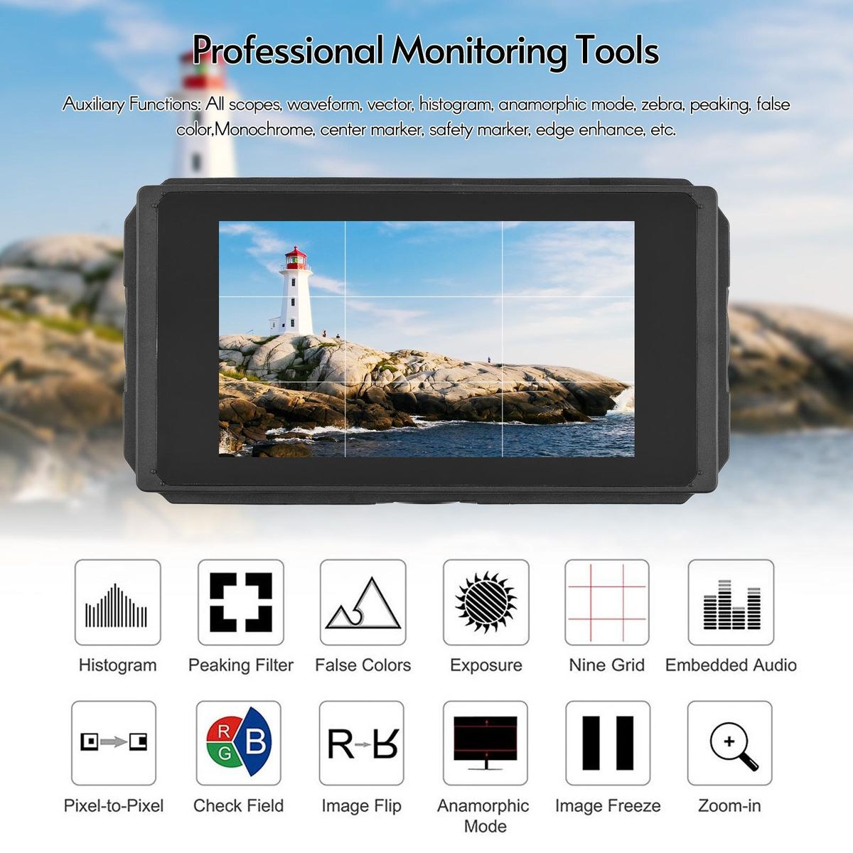 Fotga E50S 4K On-camera Field Monitor 5-inch Touch IPS Screen 2500nits with HDMI 3G-SDI 3D LUT USB Upgrade for DSLR Camera Camcorder