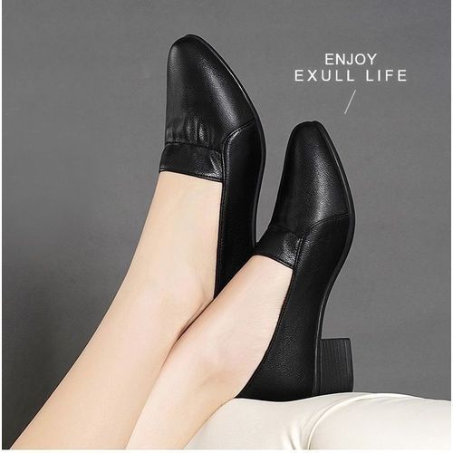 Ladies Low Heel Sweet Pointed Pump Dress Party Shoes Daily Sandals-black