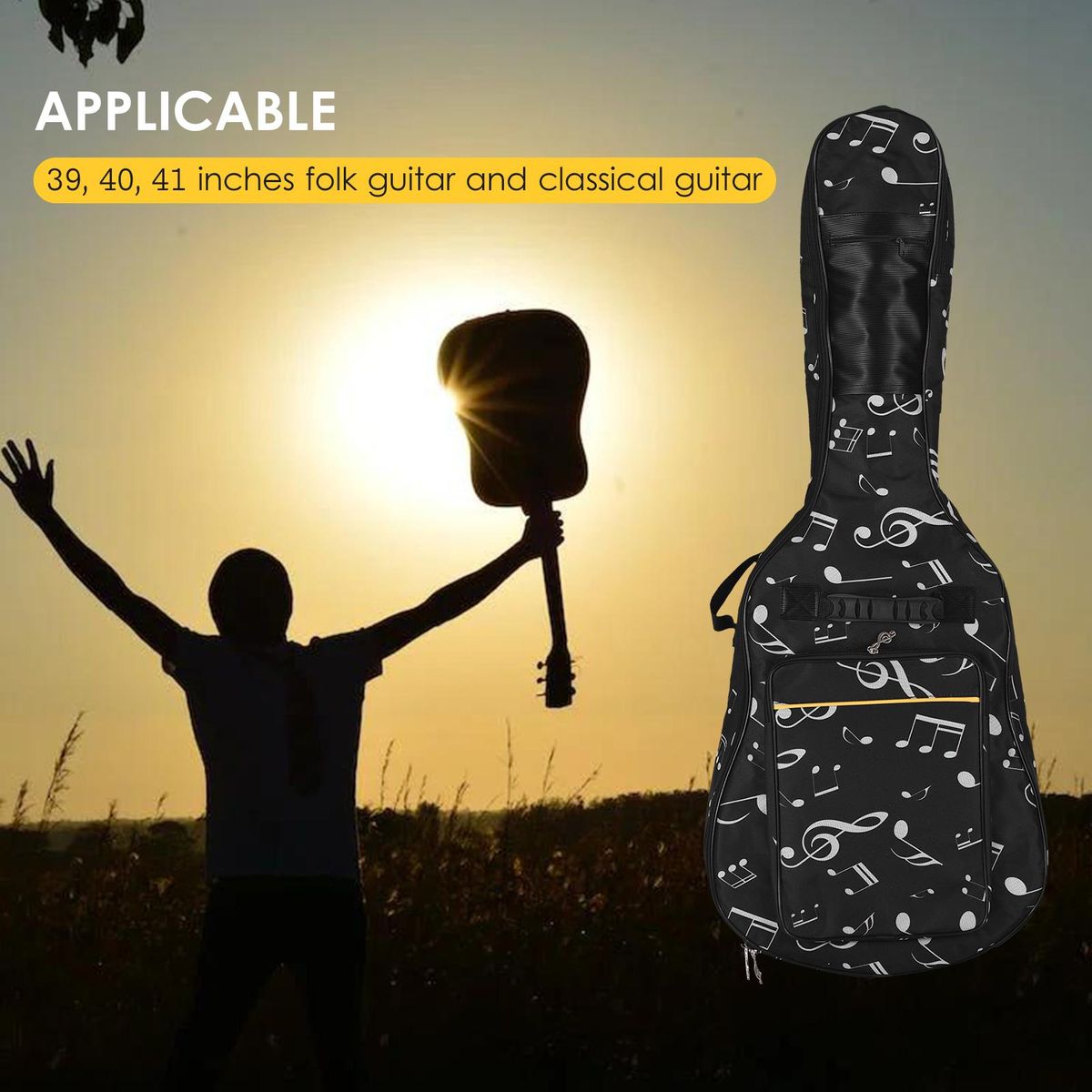 41-inch Guitar Backpack Guitar Bag Thickened Oxford Cloth Guitar Case Backpack with Cotton Padded Shoulders Adjustable Shoulder Strap for Classic Guitar Folk Guitar