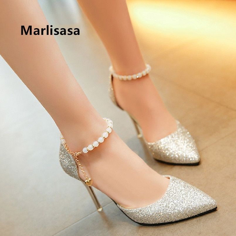 Talon Femme Bridal Sexy Silver Party High Heel Shoes Lady Sweet Black Sandals