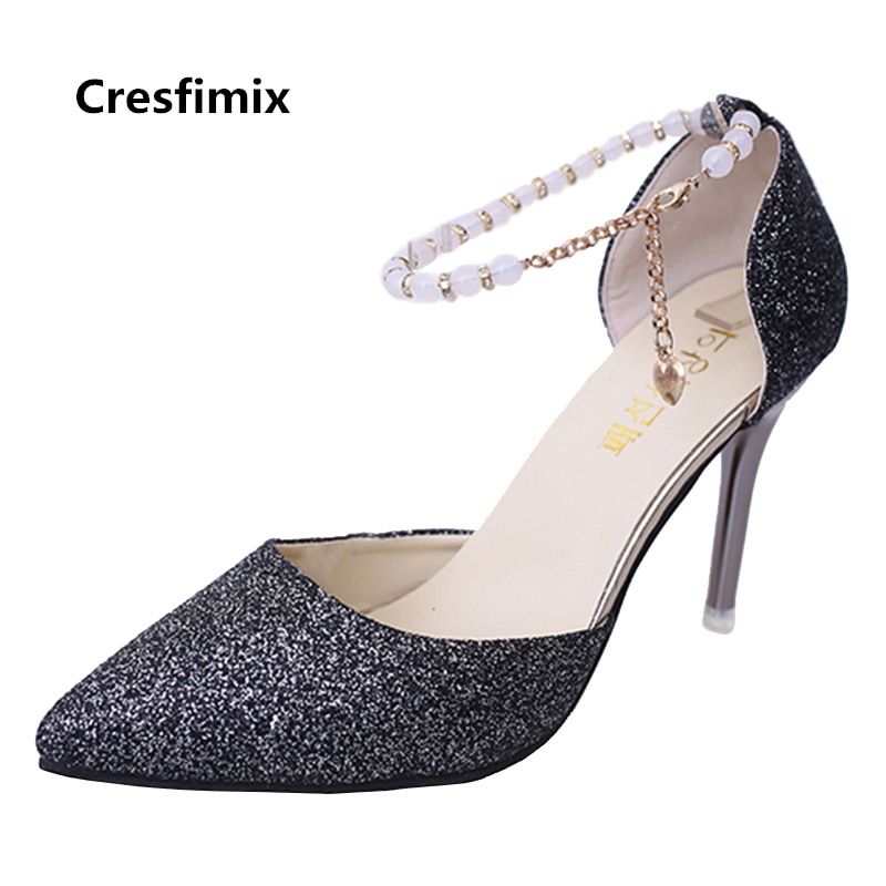 Talon Femme Bridal Sexy Silver Party High Heel Shoes Lady Sweet Black Sandals