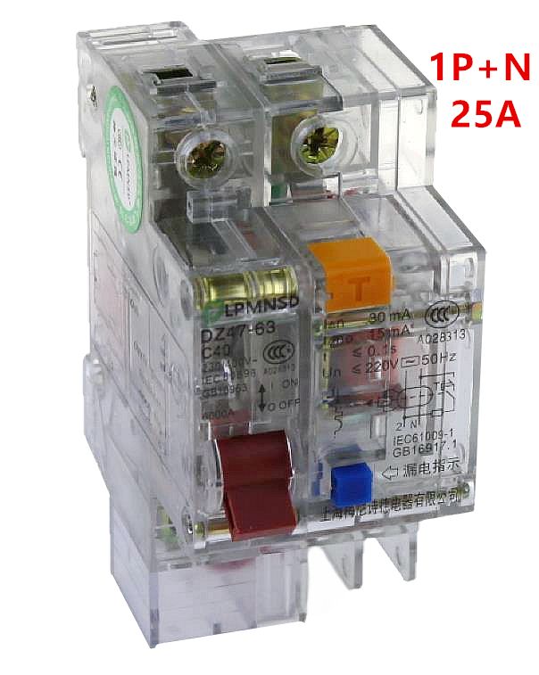 25A Current 1P+N Residual DZ47 Circuit Over With Breaker
