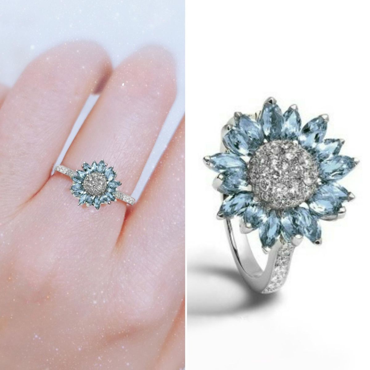 Proposal Ring Women Sunflower Shape Engagement Ring Jewelry