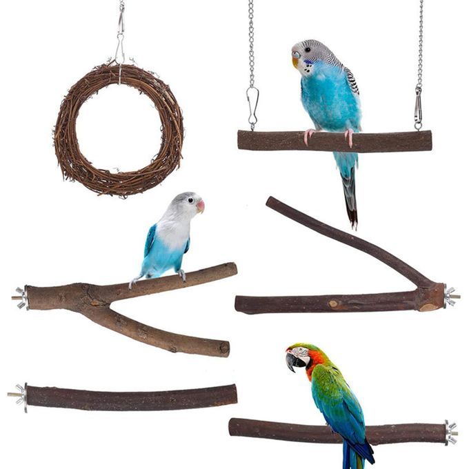 6Pcs Bird Perch Stand Standing Stick Chewing Bite Toys Tree Branch