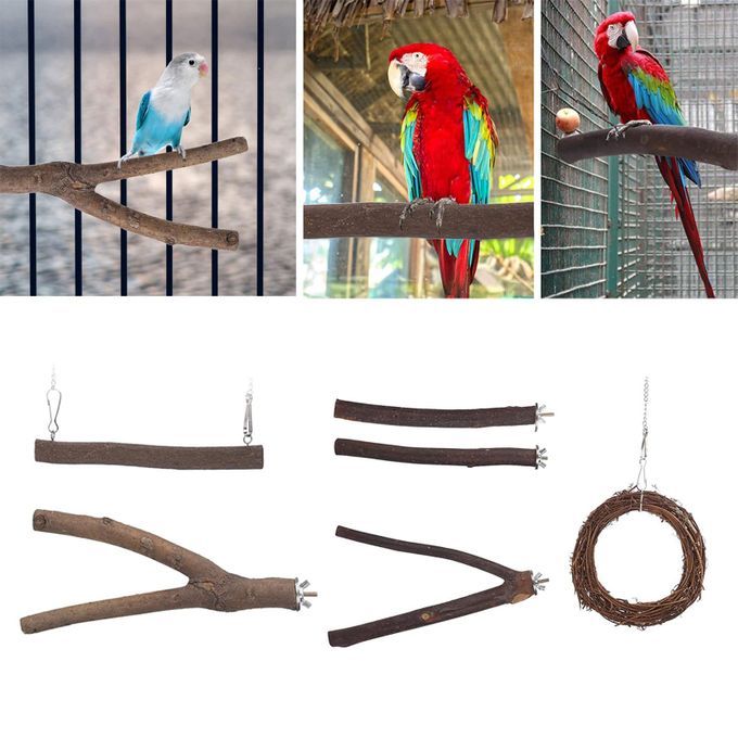 6Pcs Bird Perch Stand Standing Stick Chewing Bite Toys Tree Branch