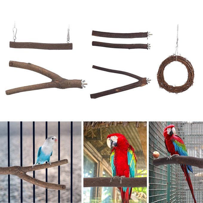 6Pcs Bird Perch Stand Standing Stick Chewing Bite Toys Tree Branch