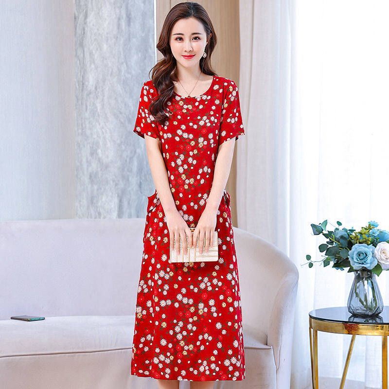 Middle-aged And Old Women's Summer Dress 2021 New Dress 40-50 Mom Wears A Large, Loose DressColor 5
