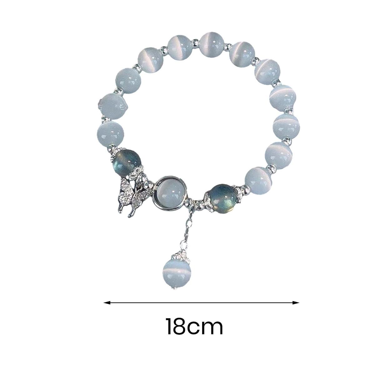 Lady Wrist Bracelet Opal Butterfly Pendant Elastic Band for Women Silver