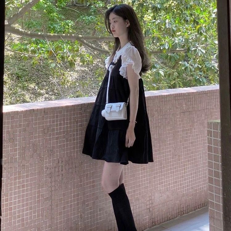 Preppy Style Suspender Dress for Female Students Summer New Sweet Cute Anti-Aging Small Suspender Dress Two-Piece Set