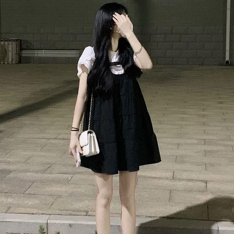 Preppy Style Suspender Dress for Female Students Summer New Sweet Cute Anti-Aging Small Suspender Dress Two-Piece Set