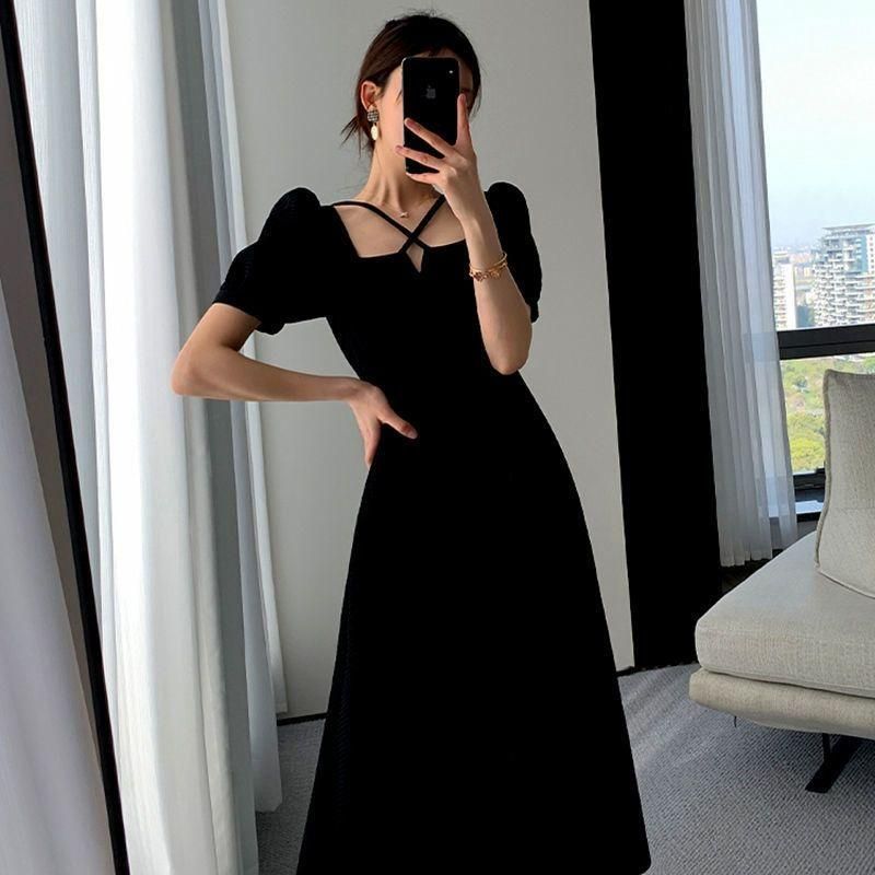 Graceful and Fashionable V-neck Dress for Women 2023 Summer New Korean Style Tight Waist Slimming and Simple Style Pure Desire A- line Midi Dress