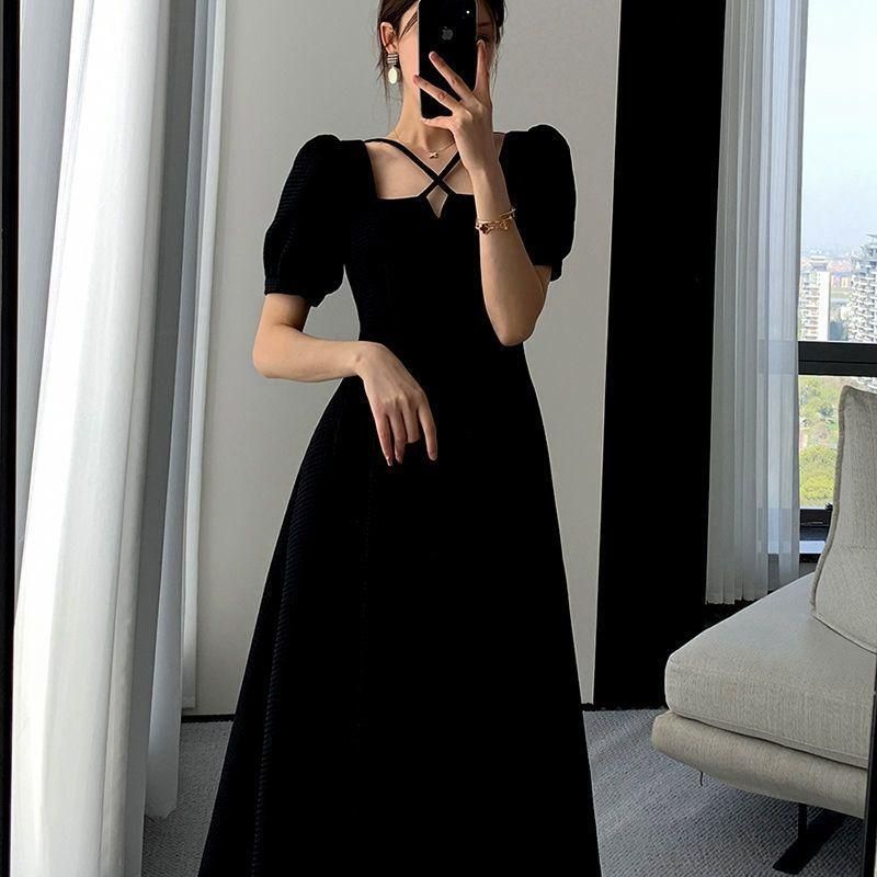 Graceful and Fashionable V-neck Dress for Women 2023 Summer New Korean Style Tight Waist Slimming and Simple Style Pure Desire A- line Midi Dress