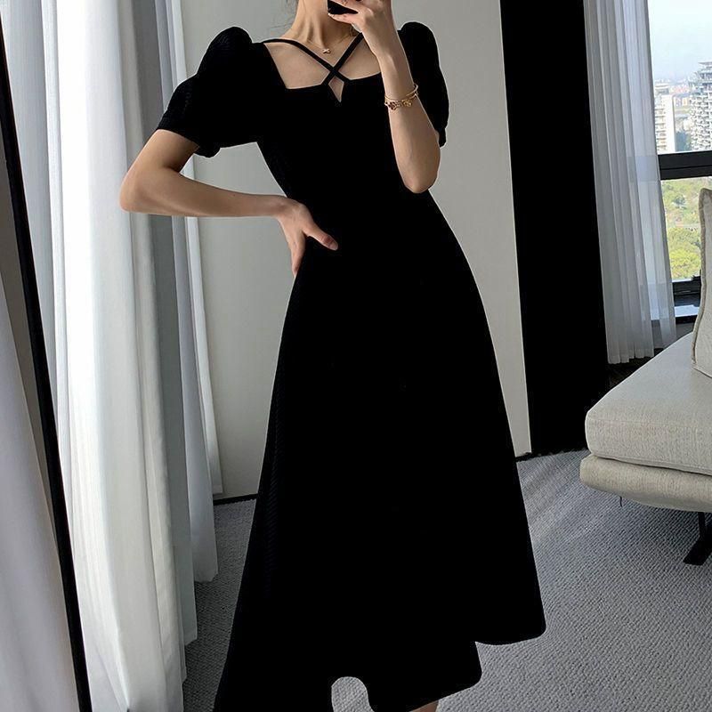 Graceful and Fashionable V-neck Dress for Women 2023 Summer New Korean Style Tight Waist Slimming and Simple Style Pure Desire A- line Midi Dress