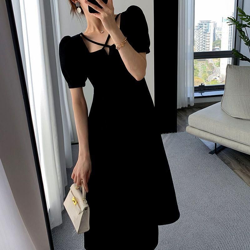 Graceful and Fashionable V-neck Dress for Women 2023 Summer New Korean Style Tight Waist Slimming and Simple Style Pure Desire A- line Midi Dress