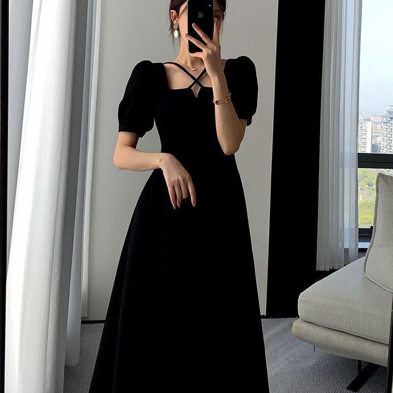 Graceful and Fashionable V-neck Dress for Women 2023 Summer New Korean Style Tight Waist Slimming and Simple Style Pure Desire A- line Midi Dress