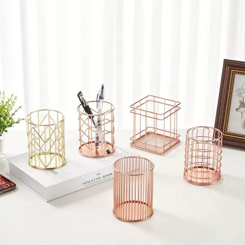 Stationery Metal Gold Rose Gold Desktop Pen Holder For