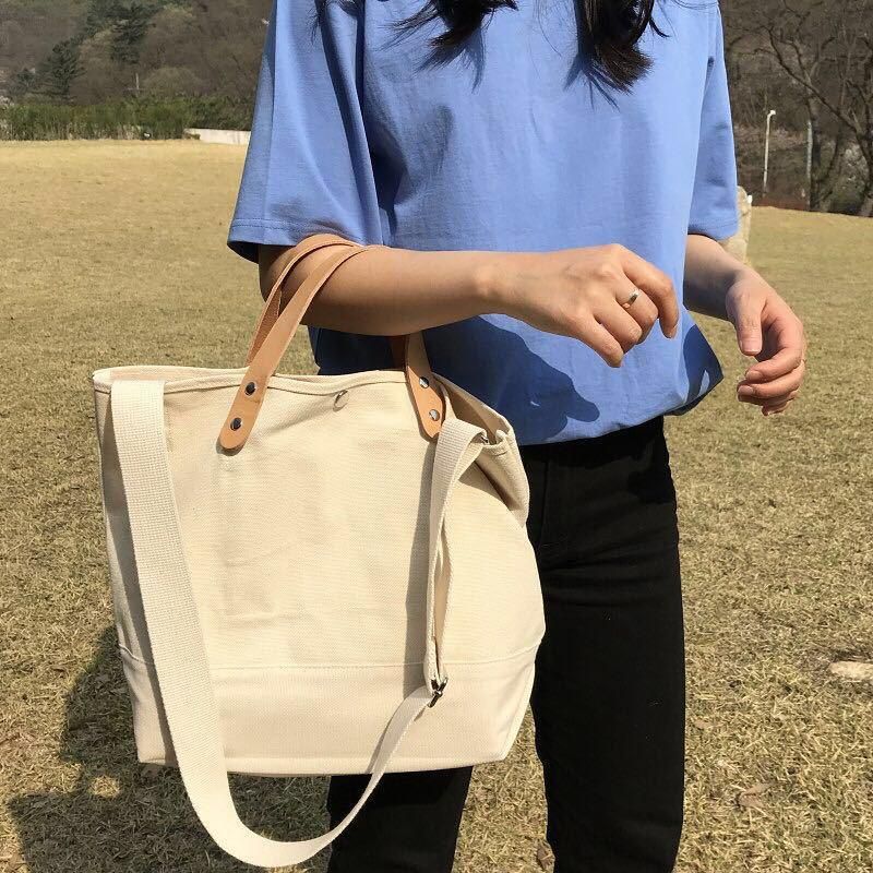 Simple all-match large bag 2020 new ins canvas large-capacity handbag casual shoulder messenger bag white