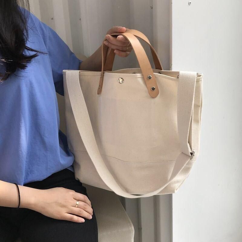 Simple all-match large bag 2020 new ins canvas large-capacity handbag casual shoulder messenger bag white