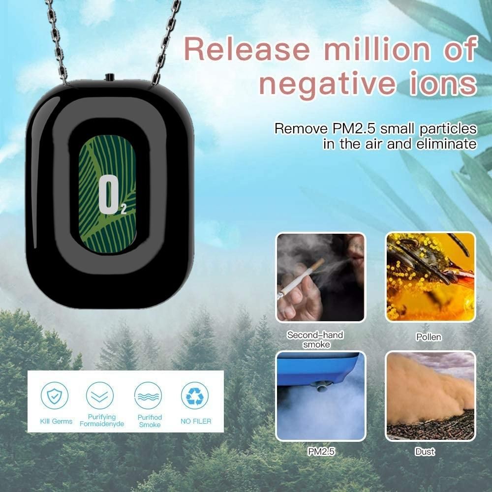 Personal Wearable Air Purifier Necklace Mini Portable Air Freshner Ionizer Negative Ion Generator for Travel Red