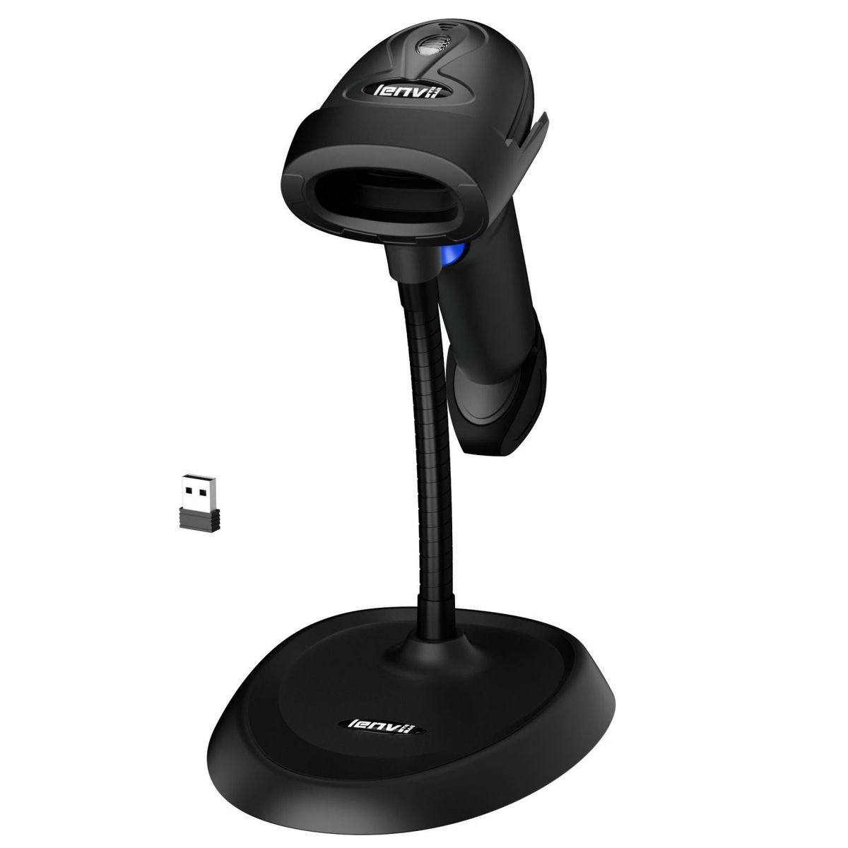 CW200 2D Wireless Barcode Scanner With Stand, Handheld Wired QR Code Reader With Adjustable Stand Auto Scan 1D Barcode Scanner For Retail Stores, Supermarkets, Warehouses，Black