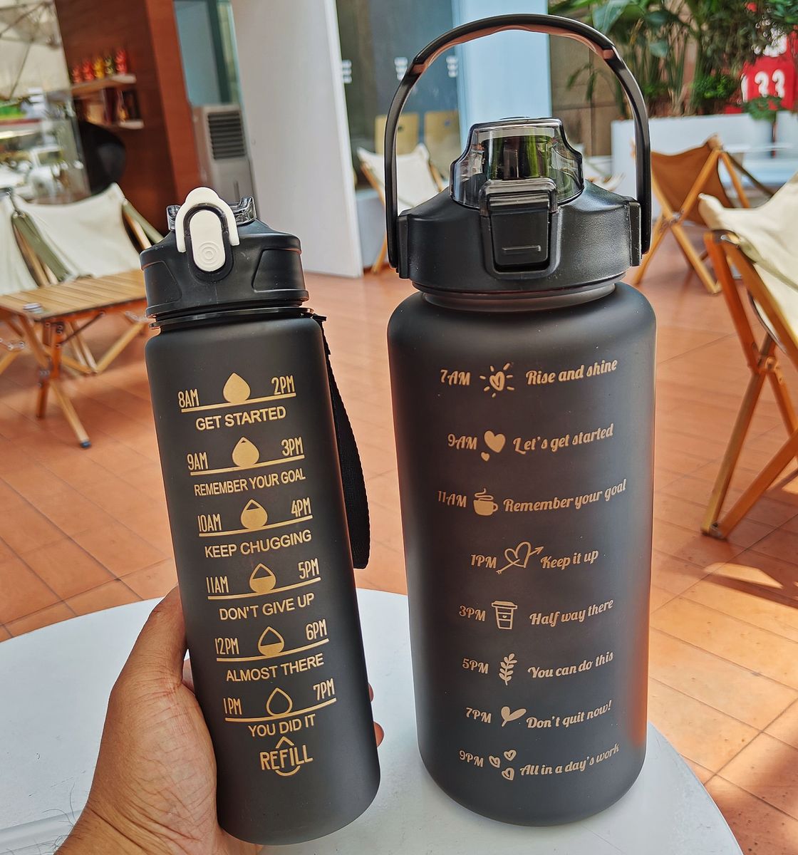 3 Pieces Water Bottle:300Ml, 900Ml & 2 Liter Time Marker