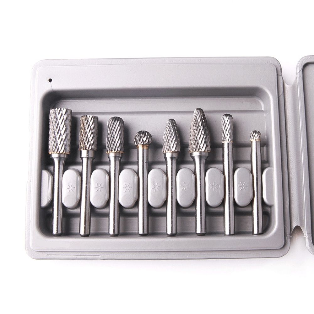 Tungsten Steel Burr Set With 6mm Shank 8Pcs Double Cut Solid