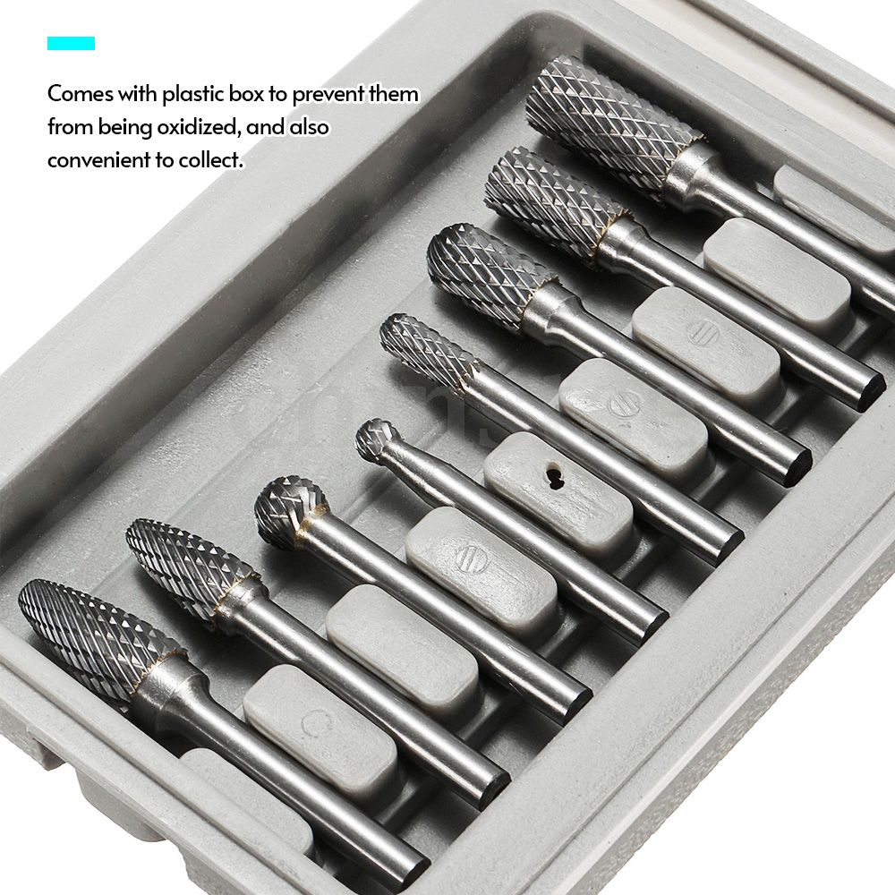 Tungsten Steel Burr Set With 6mm Shank 8Pcs Double Cut Solid
