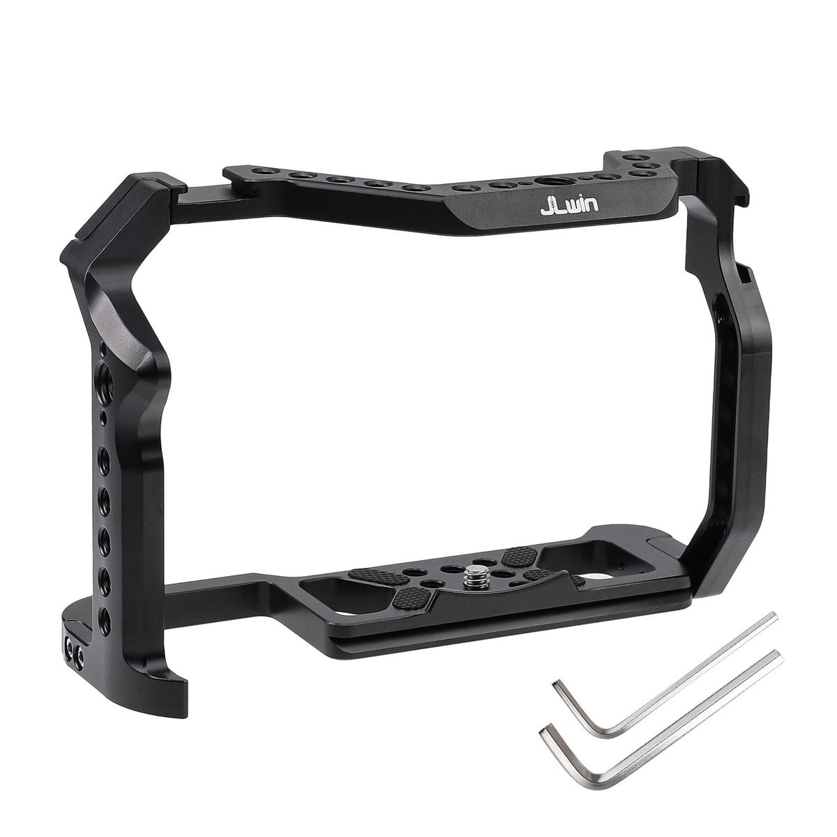 JLwin Metall Camera Cage Aluminum Alloy with Quick Release Plate Cold Shoe Mount Numerous 1/4in-20 And 3/8in-16 Threaded Holes Compatible with Canon EOS R5/R6 Camera