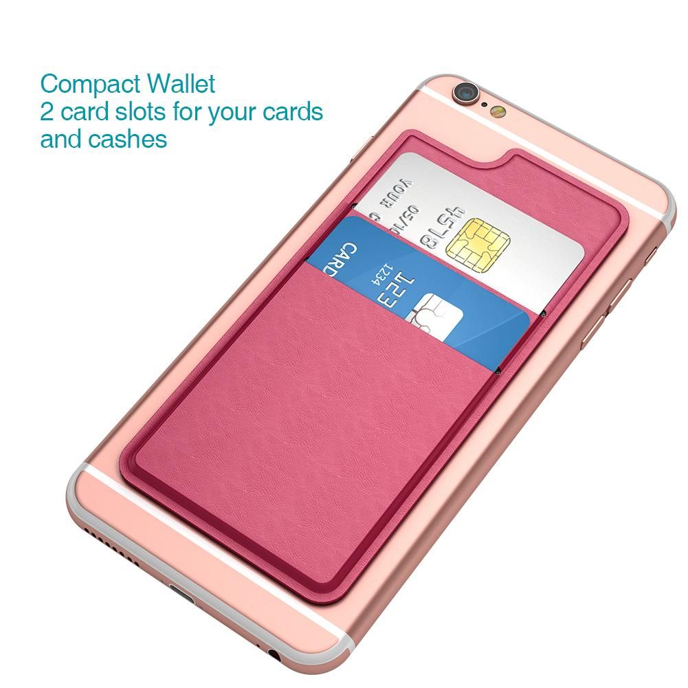dodocool Ultra-slim Self Adhesive Credit Card Holder 2 Slot Stick-on Wallet for iPhone 7 Plus/7/6s Plus/6s/6 Plus/6 Smartphones Rose Red