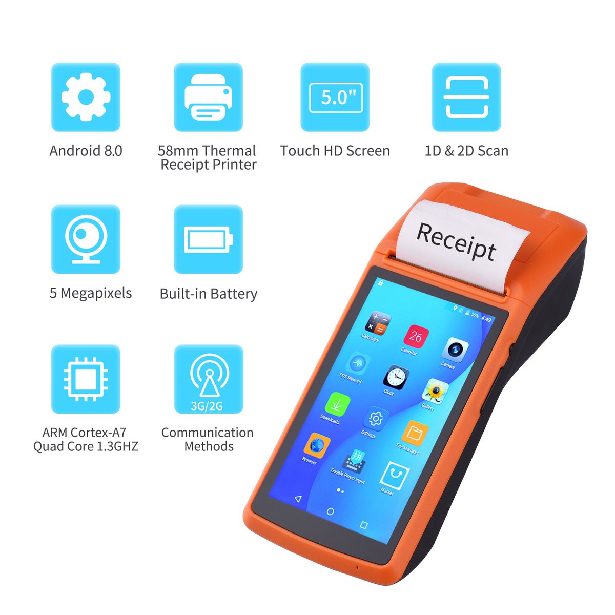 M1S Android Mobile POS Terminal Handheld PDA Printer All In