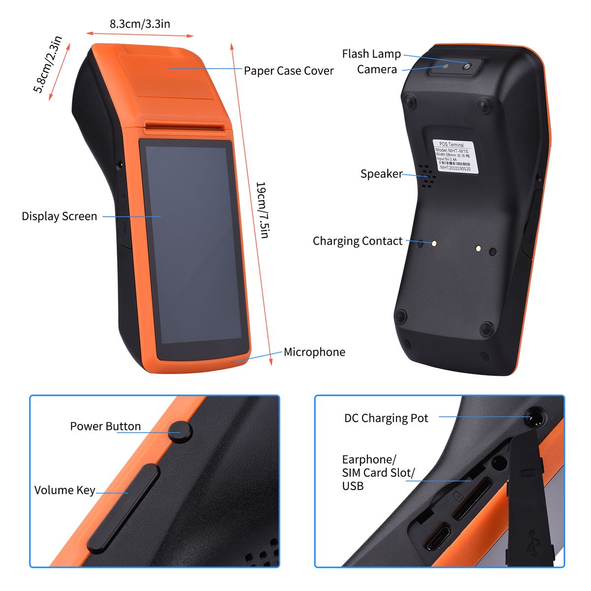M1S Android Mobile POS Terminal Handheld PDA Printer All In