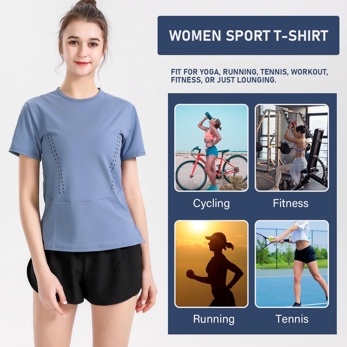 Women Yoga T-Shirt O-Neck Short Sleeve Tops Split Hem Hollow Out Breathable Elastic Solid Loose Running Fitness Gym Sportswear