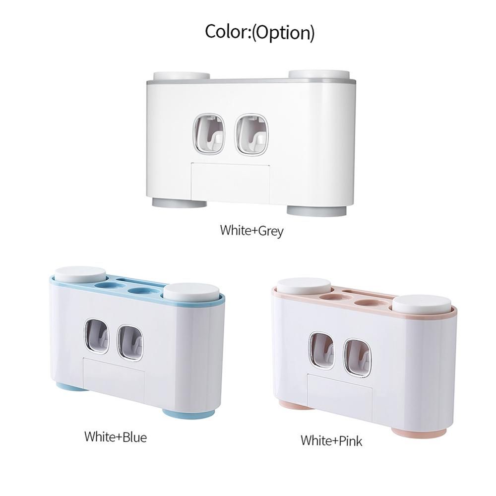 automatic squeeze toothpaste set vibrato toothbrush holder squeeze toothpaste artifact toothpaste toothbrush rack Four Cups of Happy Home-Grey
