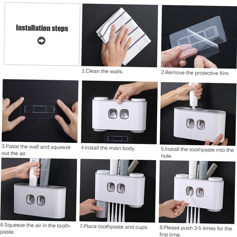 automatic squeeze toothpaste set vibrato toothbrush holder squeeze toothpaste artifact toothpaste toothbrush rack Four Cups of Happy Home-Grey