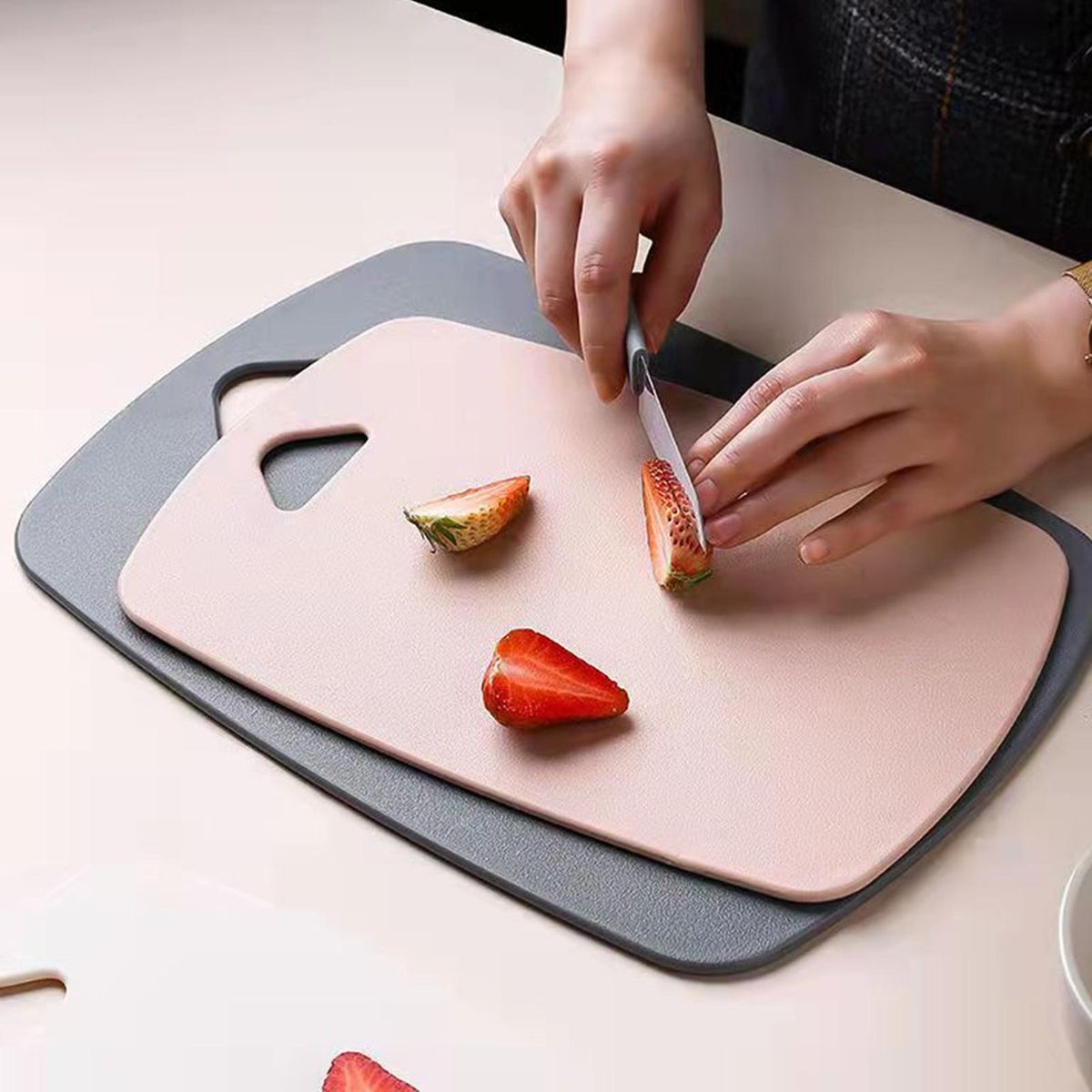 Easy Grip Non-slip Cutting Board Set 3-piece Thick for Kitchen Pink